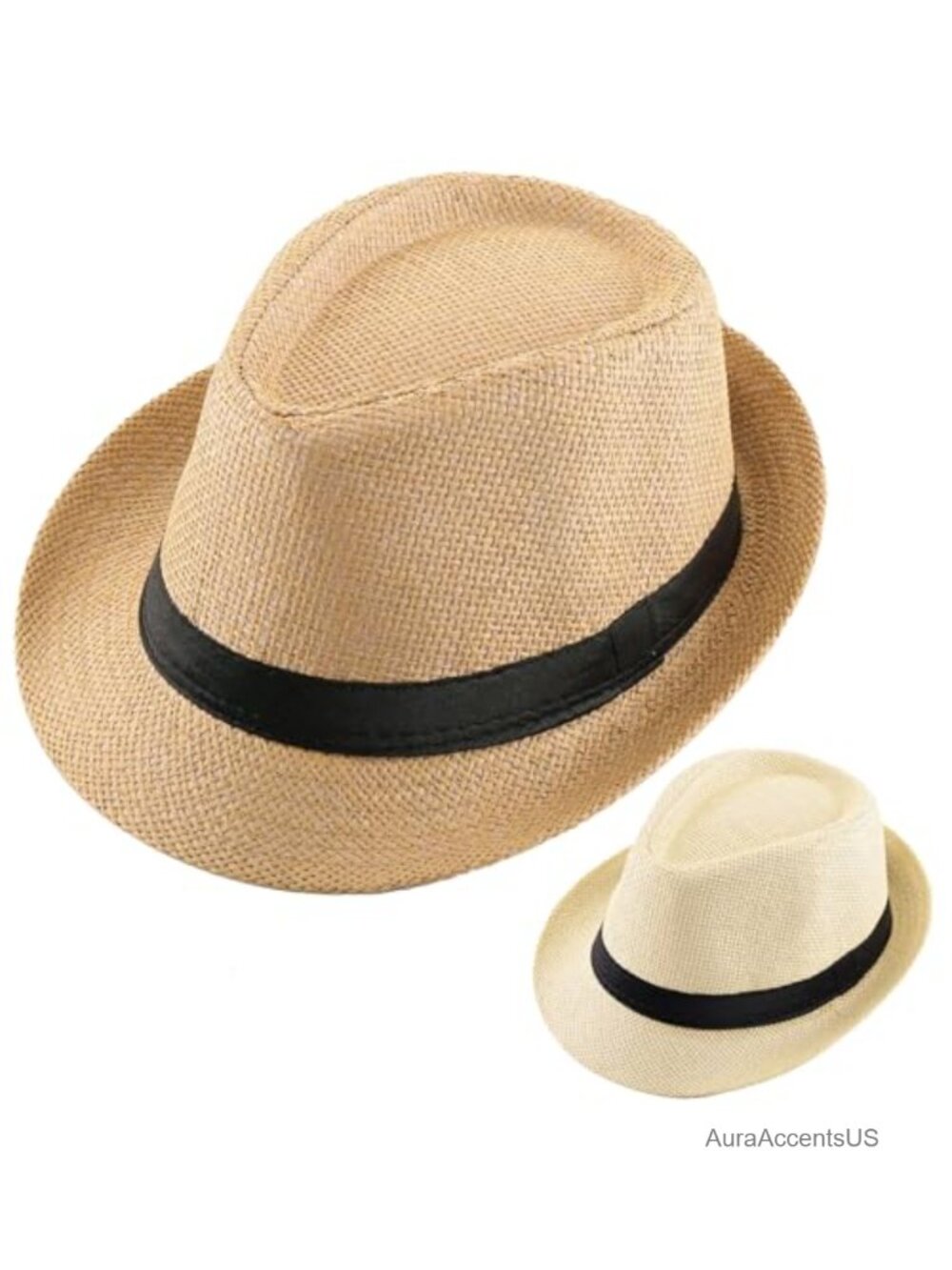 2 Pack Paper Straw Fedora Hats Unisex Short Brim Sun Beach Trilby